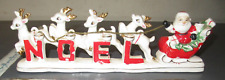 Vintage Japan Relco Porcelain Christmas Santa Sleigh Reindeer NOEL Candle Holder picture