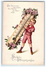 c1910's Easter Pentecost Boy Thermometer Flowers Embossed Antique Postcard picture