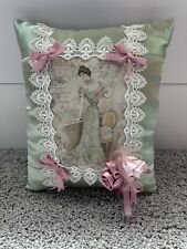 Boudoir Throw Pillow Satin Lace Victorian Chic Sage And Pink picture