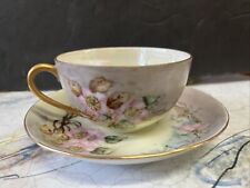 vintage pink floral luster flower gilded teacup & saucer set  picture