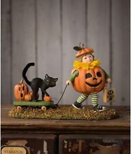 Bethany Lowe Pumpkin Paige with Wagon Black Cat Girl Costume Halloween Figure picture