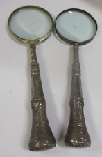 2 Vintage Ornate Silver Plate Magnifying Glasses Large 12