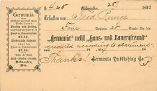 1892 Germania Magazine Subscription Postcard - Milwaukee, Wisconsin picture