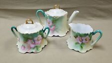 Antique Z. S & C Bavaria Green Floral Footed Teapot Creamer & Sugar Bowl Set picture