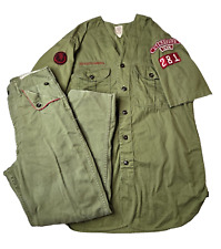 Boy Scouts Vintage 60s Sanforized OG Green Shirt Pants Set Uniform Small S 26x26 picture