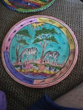 Penzo African Art Plate 12” Zimbabwe Hand Painted Signed 1998 Zebras picture