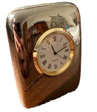 Vintage Heavy Mantel, Desk, Travel Clock. Silver  Works Perfect  Quartz 3