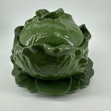 Vintage Ceramic Holland Mold Green Cabbage Lettuce Bowl with Lid Signed picture