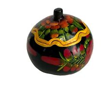 Mexican Folk Art Hand Painted Floral Lacquered Gourd Trinket Box  picture