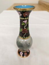 Vtg. Cloisonne small vase with glass paneled scenery. picture