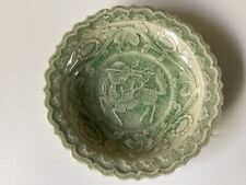 Vintage Chinese celadon cracked lobed plate with Kirin (porcelain) picture