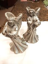 2 Metal Angel Candle Sticks Ornate Christmas Holiday Decor Vtg 7” Heavy Indonesi picture