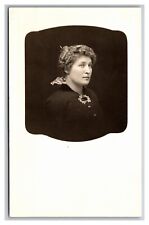RPPC Beautiful Woman Lady Brooch Antique Window Frame Real Photo Postcard AZO picture