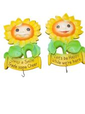 New Vintage Miller Studio Anthropomorphic Chalkware Sunflower Wall Plaques Set 2 picture