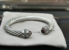 David Yurman 7mm Cable Classic Cuff Bracelet Silver Morganite & Diamond Sz M picture