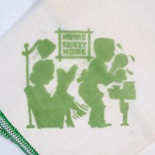 Vintage Kitchen Towel Home Sweet Home 1940s Printed Woven Green Unused Fabric picture