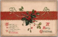 Vintage Winsch MERRY CHRISTMAS Embossed Postcard Holly / 1920 Cancel picture