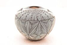 ATQ GEOMETRIC Native American Acoma Pueblo Pottery Seed Pot FINE line VTG 4.5