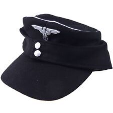 WW2 German Army Officer M43 Field Wool Cap Black Hat & German Eagle Badge Pin 62 picture