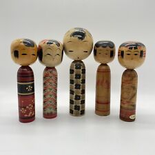 Vintage Small Kokeshi  Dolls lot japanese 5 wooden Bulk All Signed 1970's KS004 picture