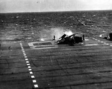 Curtiss SB2C-4 Helldiver crash landing USS Shangri La WWII 8x10 Photo 676b picture