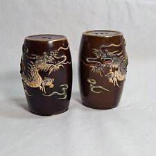 Vintage Japanese Moriage Dragonware Salt Pepper Shakers Brown Gold 3