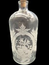 Vintage Molded, Etched Glass Decanter w Stainless Cork Cap picture