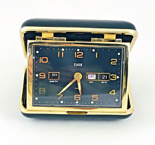 Vintage Elgin Travelers Wind Up Alarm Clock With Case Gold Trim Month Day Date picture