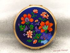Stratton Metallic Red and Blue Floral Pattern Vintage Ladies Powder Compact-7cm picture