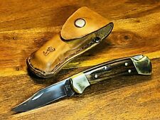 BUCK USA 112 FINGER GROOVE - 2009 POCKET FOLDING KNIFE + NEW LEATHER SHEATH picture