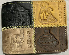 Men’s Peruvian Leather Bifold Wallet Handmade Embossed Machu Picchu Peru picture
