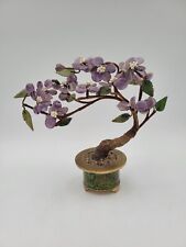 Vintage Chinese Jade Bonsai Tree In Cloissone Pot Amethyst Flowers  picture
