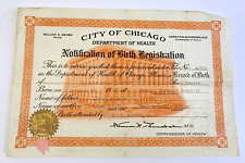 Vintage Antique 1926 City of Chicago Illinois Certificate Birth Swedish Covenant picture