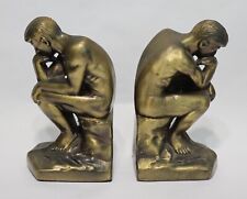 Vintage 1928 The Thinker Men Art Deco Bookends Cast Metal Bronze Brass Finish picture