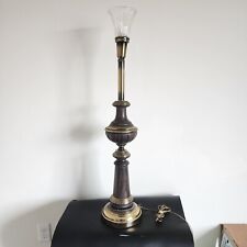 Vintage Stiffel Lamp Solid Brass & Mahogany Torchiere Glass Shade Midcentury 28
