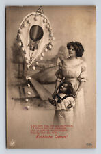 RPPC German Mother Daughter Happy Easter Balloon Real Photo Postcard picture