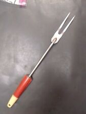 Vintage A&J Stainless Steel Throughout Meat Fork  Red & cream Handle picture