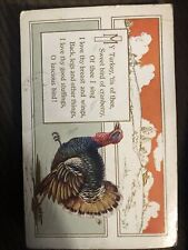 Thanksgiving, My Turkey Tis Of Thee Antique Vintage Embossed 1915 Postcard humor picture