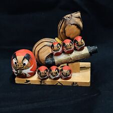 Vintage Kokeshi Daruma Dolls Wooden carving Zen Japanese Bodhidharma Good Luck picture