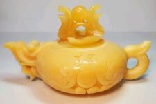 Stone Teapot Yellow Stone Hand Carved Asian Art Style Vintage picture