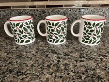 Vintage Set Of 3 Waechtersbach Christmas Holly Mugs Spain picture