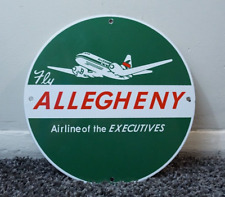 VINTAGE ALLEGHENY PORCELAIN METAL SIGN GAS OIL SERVICE PUMP RARE AIRPLANE FLYING picture