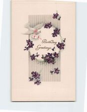 Postcard Birthday Greetings Dove & Flower Art Print Embossed Card picture