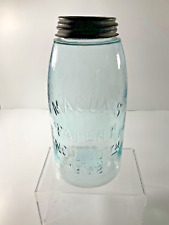 Antique, Aqua Blu Mason's Patent NOV 30th 1858, 2-Quart Canning Jar w/ Zinc Lid  picture