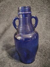 Vintage Cobalt Blue Jar With Lid, Roped Neck, Double Handle, 7'' tall picture