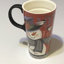 Cypress Home Snowman 16oz Travel Mug Artist Signed Comfort Grip Handle Brand New picture