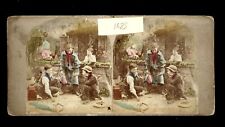 EARLY 1850s hand colored Stereoview - KNUCKLE DOWN - flat mount picture