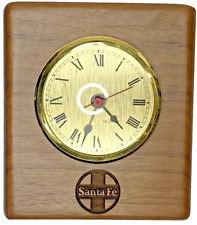 Santa Fe Railways Executive Desk Clock Wood 70mm Qtz Analog New Batt Works- VTG picture