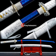 Blue White Full Tang Sword Battle Ready 1095Carbon Steel Japanese Samurai Katana picture