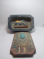 UNIQUE ANCIENT EGYPTIAN ANTIQUE Jewelry Box Stone Scarab , Winged Isis , Sphinx picture
